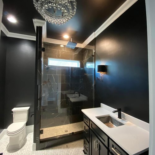 polished porcelain wall tile, with marble floors